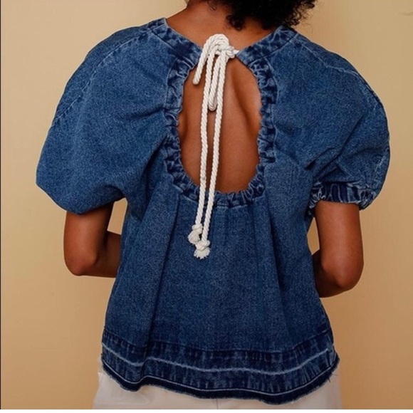 Rachel Antonoff Tops - Rachel Antonoff Denim Open-Back Tie-Back Buzz Top